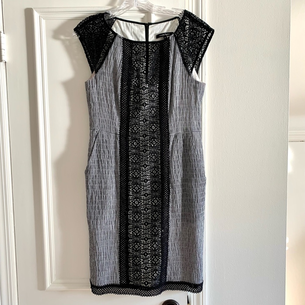 Nanette Leopore Black Gingham and Lace Knee Length Dress Size 8